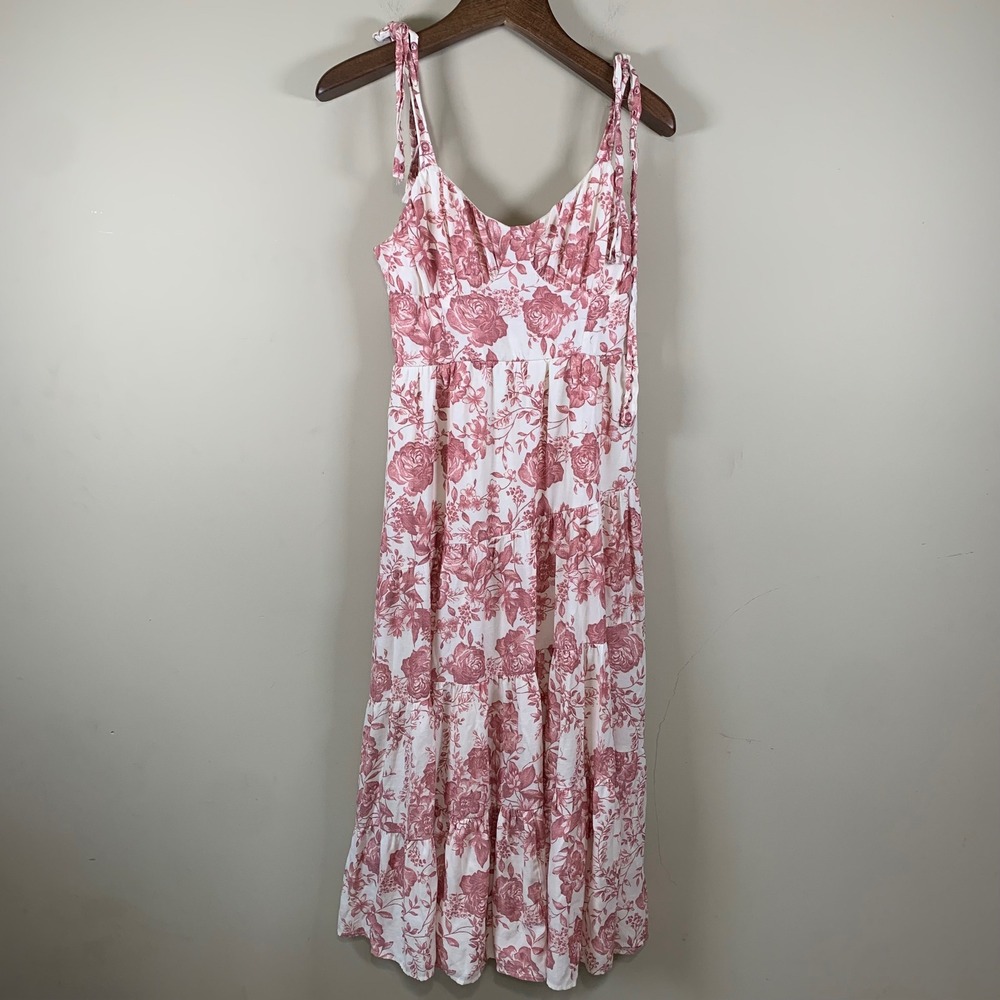 Trixxi Juniors' Sweetheart-Neck Tie Strap Tiered Dress Size Large Cottagecore